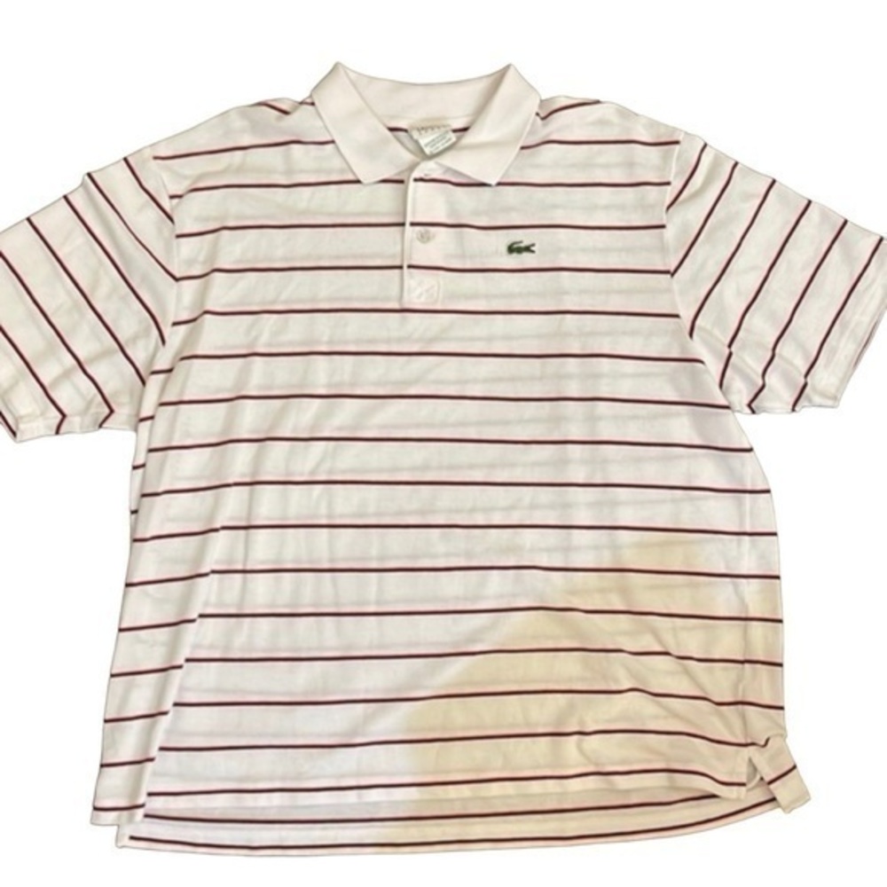 LACOSTE Sport Polo White Red/Navy Stripes Performance Short Sleeve‎ Size 8 (XXL)
